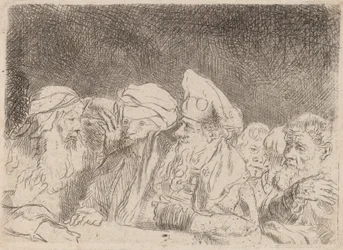 Fariseerne debatterer fragment fra Hundred Guilder Print, ca. 1649.