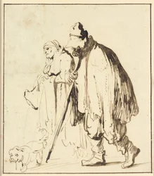 Omstreifende par med en hund