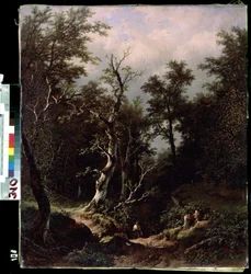 Paysage de foret (skogslandskap). Peinture de Remigius Adrianus van Haanen (Remy ou Remi Adrien van Hannen