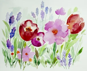 Akvarellblomsterhage