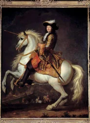 Rytterportrett av Ludvig XIV (1638-1715). Korte støvler. Maleri av René Antoine Houasse (1645-1710), 17. århundre. 2,55 x 2 m