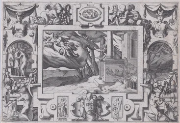 Medea flykter fra Jason Det korthendte sverdet Jason forfølger henne, men kan ikke leve..., 1563.