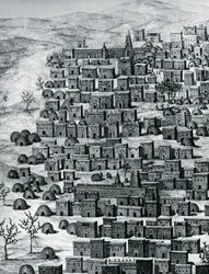 Utsikt over byen Timbuktu, Mali, gravering fra reiser gjennom Sentral-Afrika til Timbuctoo, av Rene Caillie (1799-1838) mellom 1824 og 1828, Afrika