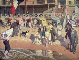 Badende foran Grand Hotel, Cabourg, ca. 1920 (olje på panel)