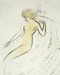 Trepied Sirene, opaliserende tallerken som viser en detalj av en vannymfe av Lalique