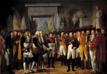Napoleon I (1769-1821) mottar deputatene til det konservative senatet ved Royal Palace of Berlin 19/11/1806 Maleri av Rene Berthon (1776-1859) 1806 Søn. 3,93x5,02 m - Napoleon (1769-1821) tar imot varamedlemmene til det konservative senatet ved Det kgl.