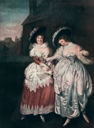 Mrs Page og Mrs Ford Reading Falstaffs Love Letters, slutten av 1700-begynnelsen av 1800-tallet 1912.