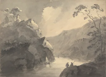 Fjelllandskap med svingete elv og slott
