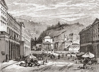 En gate i Torino, Italia på slutten av 1800-tallet. Fra Italian Pictures av pastor Samuel Manning, utgitt ca. 1890.