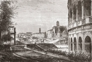 Innkjørsel til Forum Romanum fra Cellianhøyden, Roma, Italia på slutten av 1800-tallet. Fra Italian Pictures av pastor Samuel Manning, utgitt ca. 1890.