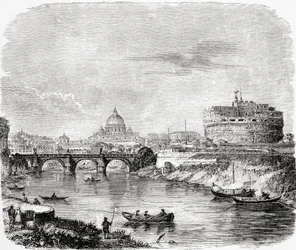 Peterskirken med broen og Castel Sant#39;Angelo, Roma, Italia på slutten av 1800-tallet. Fra Italian Pictures av pastor Samuel Manning, utgitt ca. 1890.