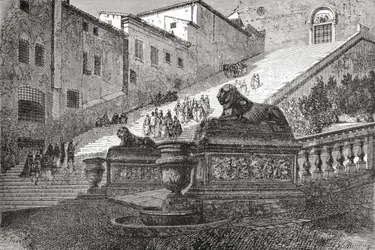 Trapp som fører opp til Basilica di Santa Maria del Fiori di Heaven, Roma, Italia på slutten av 1800-tallet. Fra Italian Pictures av pastor Samuel Manning, utgitt ca. 1890.