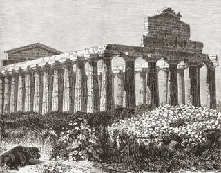 Tempel i Paestum, Italia på slutten av 1800-tallet. Fra italienske bilder av pastor Samuel Manning, utgitt ca. 1890.