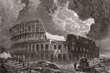 Colosseum, Roma, Italia i måneskinn, på slutten av 1800-tallet. Fra Italian Pictures av pastor Samuel Manning, utgitt ca. 1890.