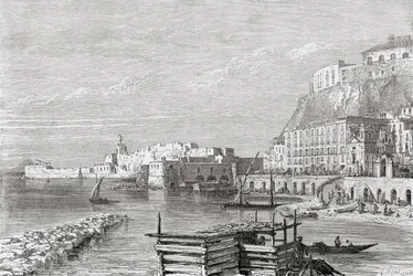 Kaien i Santa Lucia, Napoli, Italia på slutten av 1800-tallet. Fra Italian Pictures av pastor Samuel Manning, utgitt ca. 1890.