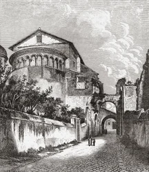 Kirken Santi Giovanni e Paolo, Celianhøyden, Roma, Italia på slutten av 1800-tallet. Fra italienske bilder av pastor Samuel Manning, utgitt ca. 1890.