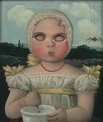 Little Miss Muffet (olje på panel) (se 201781)