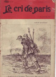 Illustrasjon av Ricardo Flores (1878-1918) for omslaget til Le Cri de Paris, 07/05/16 - Corvee de pinard “” Til prisen eller de belaster den, kan de godt ha den på seg hjemme! "" - War of 14 -18, Vin, Soldaterliv, Kantine Rullesuppe, Forsyning - Soldater