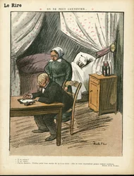 Illustrasjon av Ricardo Flores (1878-1918) i Le Lire, 08/02/13 - Man kan ikke tilfredsstille - Medisinsk, Arkitektur interieure