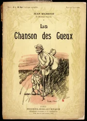Gammel mann og liten gutt, iført reiseknuter og sko svøpt i filler, på en vei, illustrasjon av Ricardo Flores (død 1918), for omslaget til samlingen av tekster og poesier med tittelen "La chanson des gueux"", av Jean Richepin (1849-1926), franskmennene