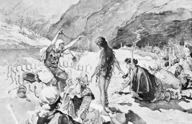 En possede blir utvist i Rosédalen. Tegning av R. Pellegrini.