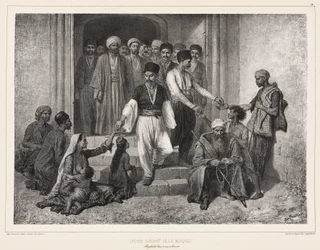 Tatarer kommer ut av moskeen, Baghtcheh-Sarai, Krim
