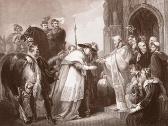 Kardinal Wolsey ved Leicester Abbey, gravert av R. Walther (litho)