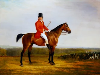 Isaac Sadler Ridgende på en buktjeger (olje på lerret)
