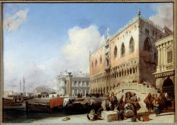 Utsikt over Venezia, Quai des Schiavoni og Dogepalasset Maleri av Richard Bonington (1801-1828) 1827 Søn. 0,41 x 0,54 m