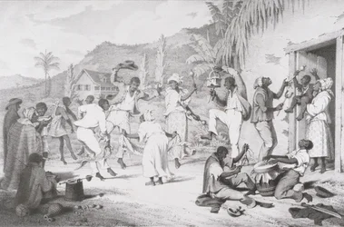 Svart dans, fra «West India Scenery with Illustrations of Negro Character», trykt av R. Jennings