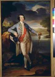 Portrait du prince Alexandre Borissovitch Kourakine (1752-1818), homme politique russe (Portrait of Prince Alexander Kurakin) - Olje på lerret av Richard Brompton (1734-1783), c1780 - Dim: 113x76 cm - Tretyakov-galleriet, Moskva