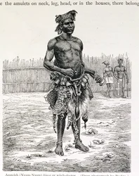 Azandeh (Nyam-Nyam) Binsa eller Witch Doctor, gravert av Jahrmargt, fra 