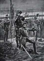 Henrik VII krones ved Bosworth, illustrasjon fra «Nasjonens historie»