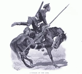 En kosakk av linjen, illustrasjon fra Cassells History of the Russo-Japanese War Vol 1, ca. 1900