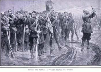 Før slaget: En russisk bønn om suksess, illustrasjon fra Cassells History of the Russo-Japanese War Vol 1, ca. 1900
