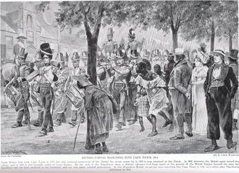 Britiske styrker marsjerer inn i Cape Town, illustrasjon fra 