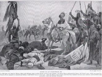 Hyder Ali ved Conjeveram i 1780, illustrasjon fra Hutchinsons History of the Nations