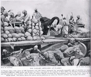 Nawabs artilleri ved Plassey, illustrasjon fra 'Hutchinson's Story of the British Nation', ca. 1923