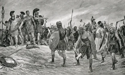 Vespasian reddet av sønnen Titus, illustrasjon fra 'Hutchinson's History of the Nations', ca. 1910
