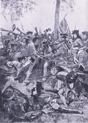 Slaget ved Ramilles, 23. mai 1706: Angrepet til det irske regimentet, illustrasjon fra British Battles on Land and Sea, 1915