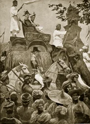 Britiske tropper på vei inn i Singapore, 1824, illustrasjon fra 