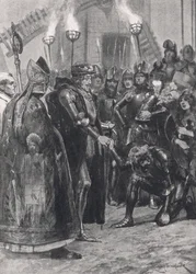 Edward III hilser prinsen av Wales etter slaget ved Crecy, illustrasjon fra 