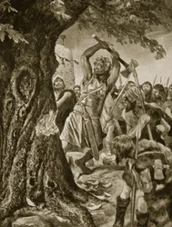 Malachys felling av Munsters kroningstre i 982, illustrasjon fra «Hutchinson