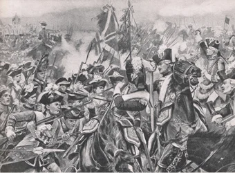 Slaget ved Minden, 1. august 1759, illustrasjon fra British Battles on Land and Sea, 1915