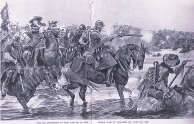 The Battle of the Boyne 1. juli 1690, illustrasjon fra British Battles on Land and Sea, 1915