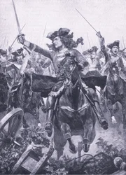 Hertugen av Marlborough ved slaget ved Oudenarde, 11. juli 1708, illustrasjon fra British Battles on Land and Sea, 1915