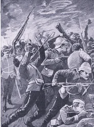Forsvaret av Rorkes Drift, illustrasjon fra British Battles on Land and Sea, 1915