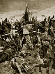 Den siste standen til De Montfort i Evesham, illustrasjon fra 