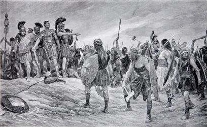 Vespasian reddet av sønnen Titus, illustrasjon fra 