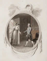 Frøken Darnford bringer til Mr B nyheten om fødselen av en sønn, Lett. 18, illustrasjon for en 1802-utgave av 